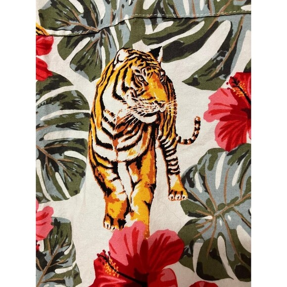 No Boundaries Hawaiian Beach Shirt Mens 3XL Floral Tiger Button Up Short Sleeve - Picture 6 of 9